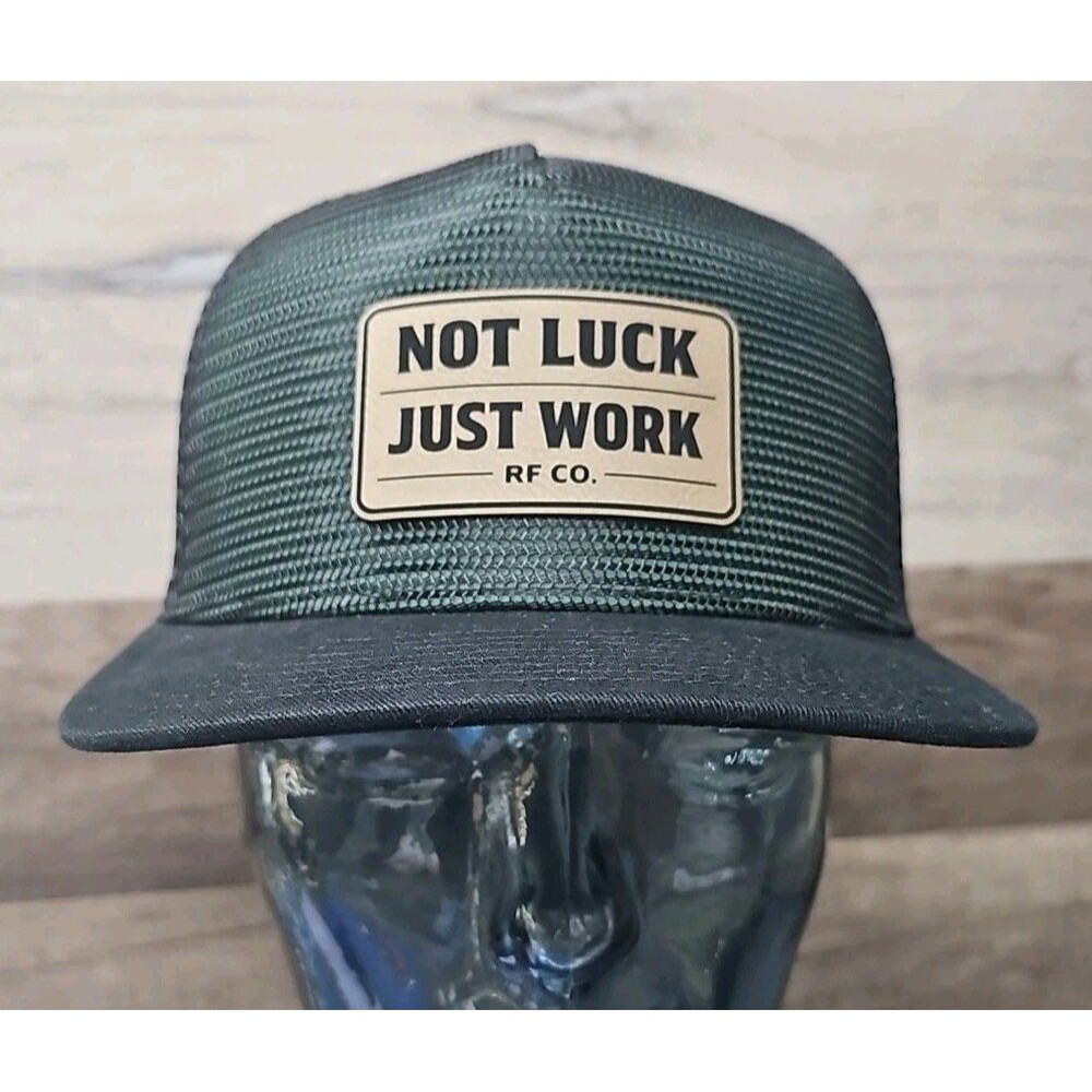 "NO LUCK JUST WORK" RF CO. Trucker Snapback Hat Cap Black/Dark Green (Patch)